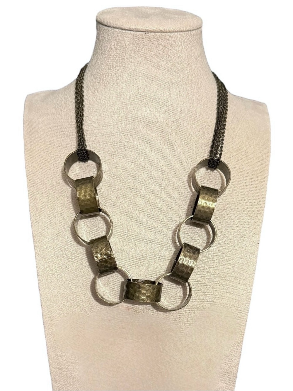 Hammered Link Statement Necklace in Antique Gold Tone - Women Jewelry